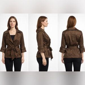 Luii Brown Trench Coat with Wide Lapel and Belted Waist